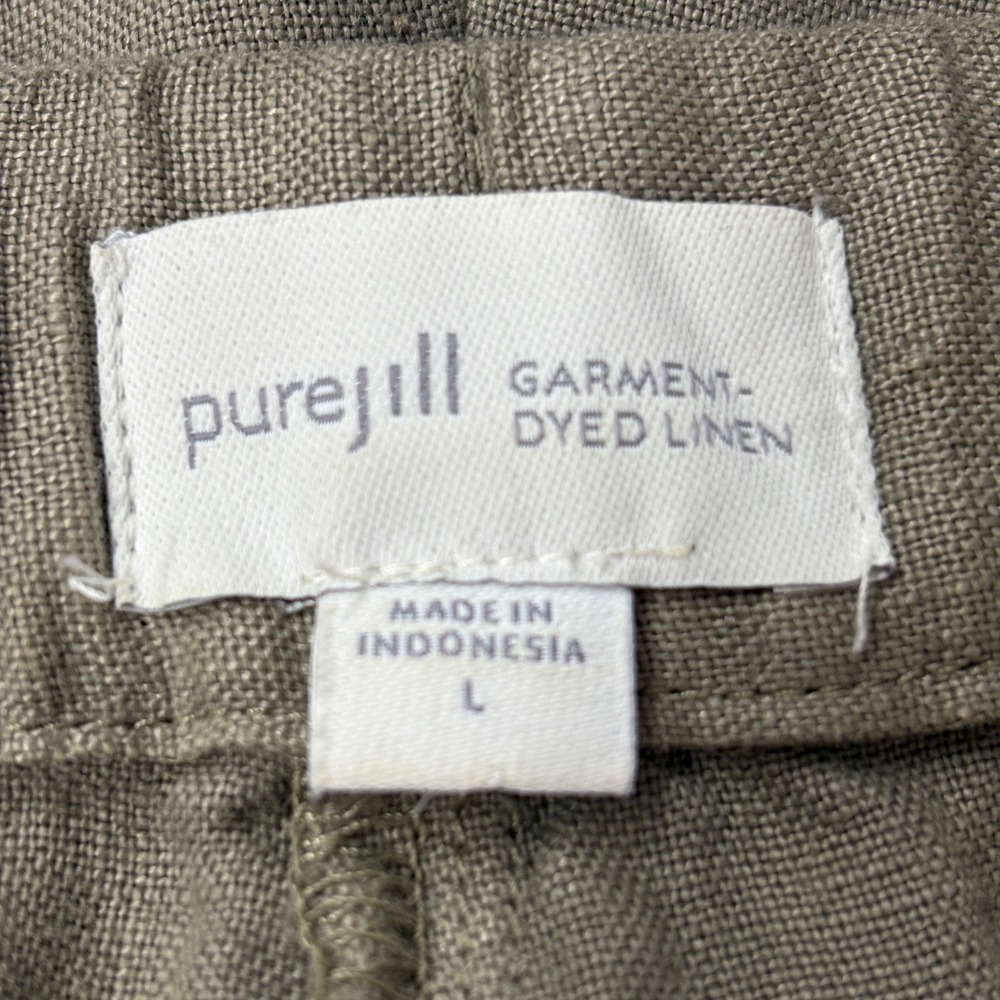 Pure Jill Womens Pants L Brown Garment Dyed 100% Linen Cropped Button Tab Hem - Picture 6 of 13